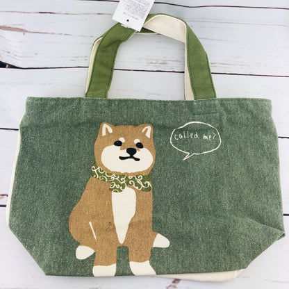 Shiba Inu Green "Called Me" Mini Tote Bag with Zipper by Mintinn 23063