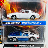 JOHNNY LIGHTNING 1/64 IMPORT HEAT Twin Pack 1982 Mazda RX-7 and 1981 Datsun 280ZX 849398045619