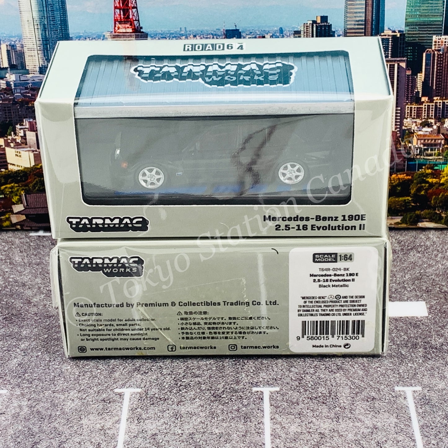 Tarmac Works ROAD64 Collection 1/64 Mercedes-Benz 190E 2.5-16 Evolution II 1990 Black Metallic with Container T64R-024-BK