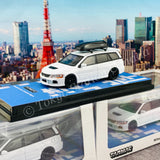Tarmac Works 1/64 Road Collection Mitsubishi Lancer Evolution Wagon With detached rooftop cargo carrier White T64R-042-WH