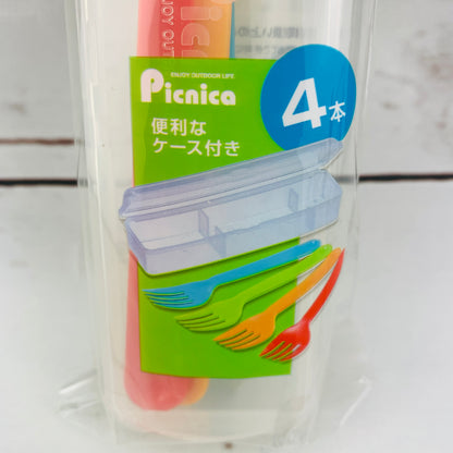 inomata Picnica plastic fork 4pk with storage case