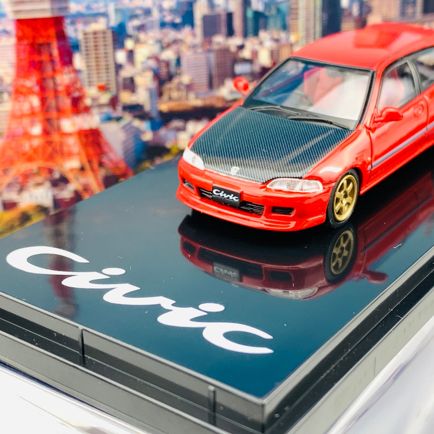 HOBBY JAPAN 1/64 Honda Civic EG6 Customized Version Carbon Bonnet RED HJ641017CBR