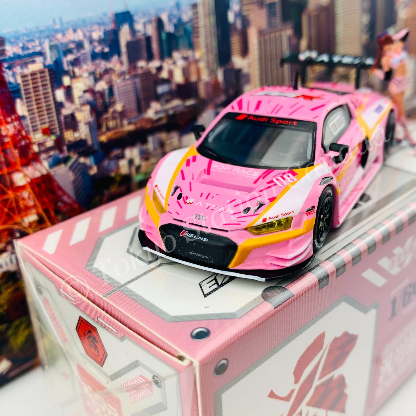 POPRACE 1/64 Audi R8 LMS EVA RT Production Model Custom Type-08 X Works with Mari Makinami figure PR64-R8LMS-EVA08