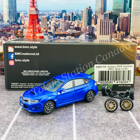 BM CREATIONS JUNIOR 1/64 Subaru 2009 Impreza WRX BLUE LHD with Extra Wheels and Lowering Parts 64B0109