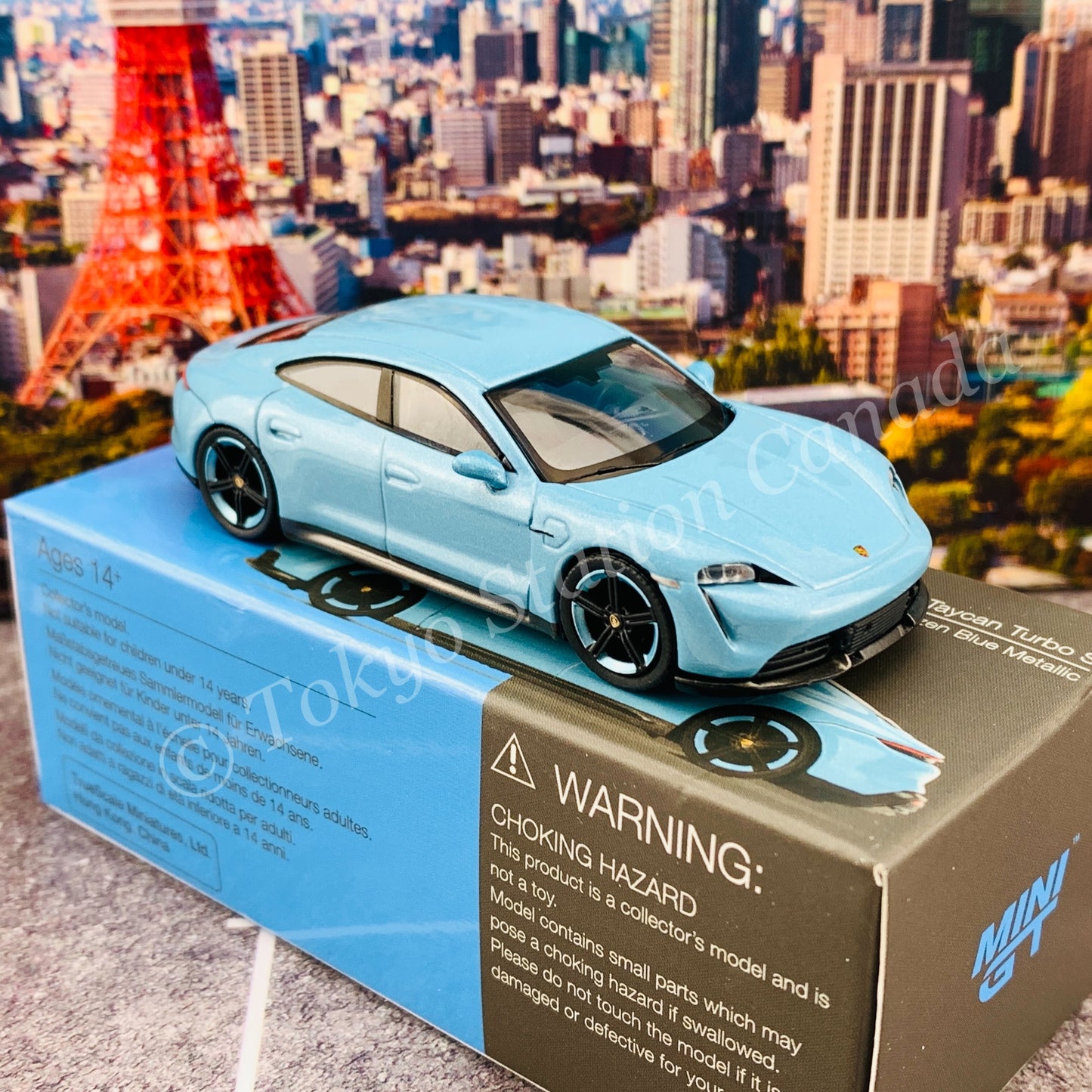 MINI GT 1/64 Porsche Taycan Turbo S Frozen Blue Metallic LHD MGT00225-L