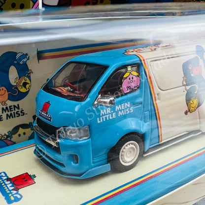 TARMAC WORKS COLLAB64 Toyota Hiace Widebody Mr. Men Little Miss 50th Anniversary with Metal Oil Can T64-038-MR