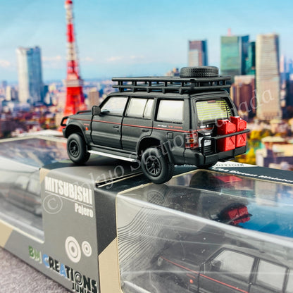 BM CREATIONS JUNIOR 1/64 Mitsubishi Pajero 2nd Generation JUNGLE PACK Matt Black LHD 64B0043