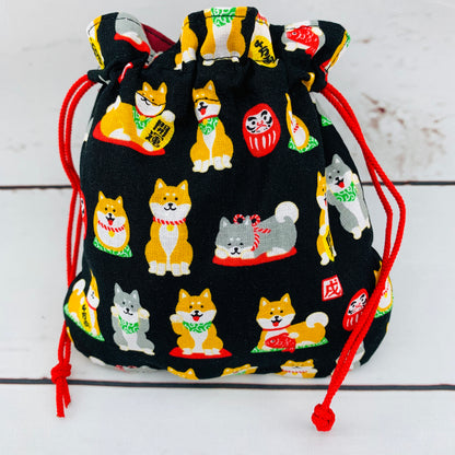 Shiba Inu おさんぽ日和 Drawstring Bag 303-700 Small Black (MADE IN JAPAN)
