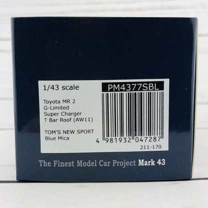Mark43 1/43 Toyota MR 2 G-Limited Super Charger T Bar Roof (AW11) TOM'S NEW SPORT Blue Mica PM4377SBL