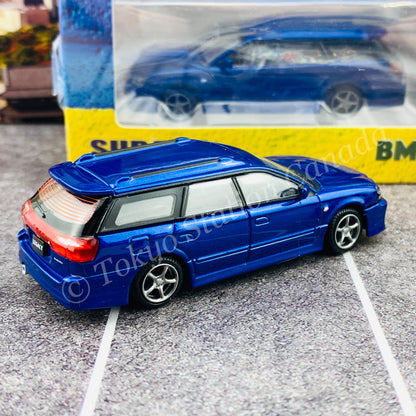 BM Creations JUNIOR 1/64 Subaru 2002 Legacy E-tune II BLUE RHD with Extra Wheels, Lowering Parts 64B0150