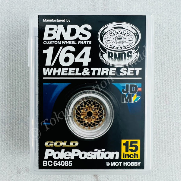 BNDS 1/64 Alloy Wheel & Tire Set Pole Postion GOLD BC64085