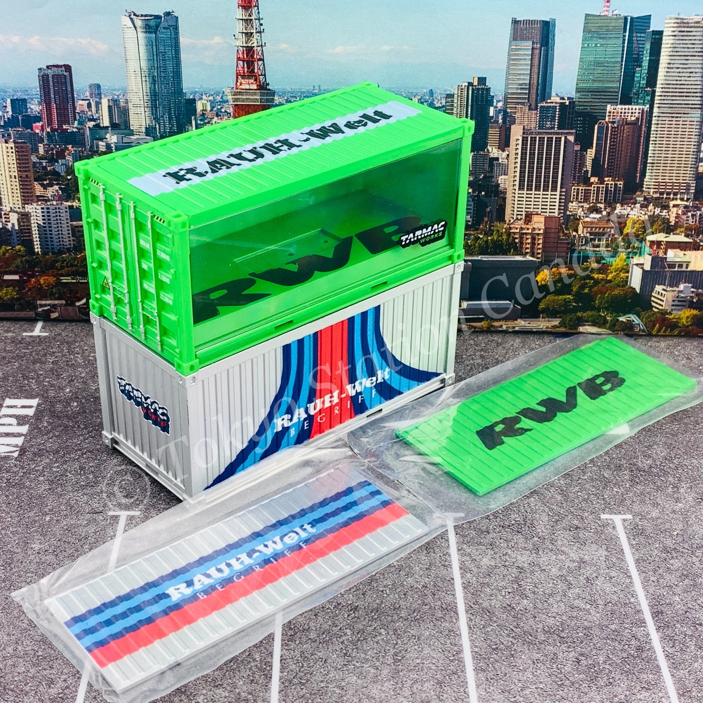 TARMAC WORKS 1/64 PARTS64 Set of 2 Containers RWB Rough Rhythm *** For both storage and display of 1/64 cars *** T64C-001-RR