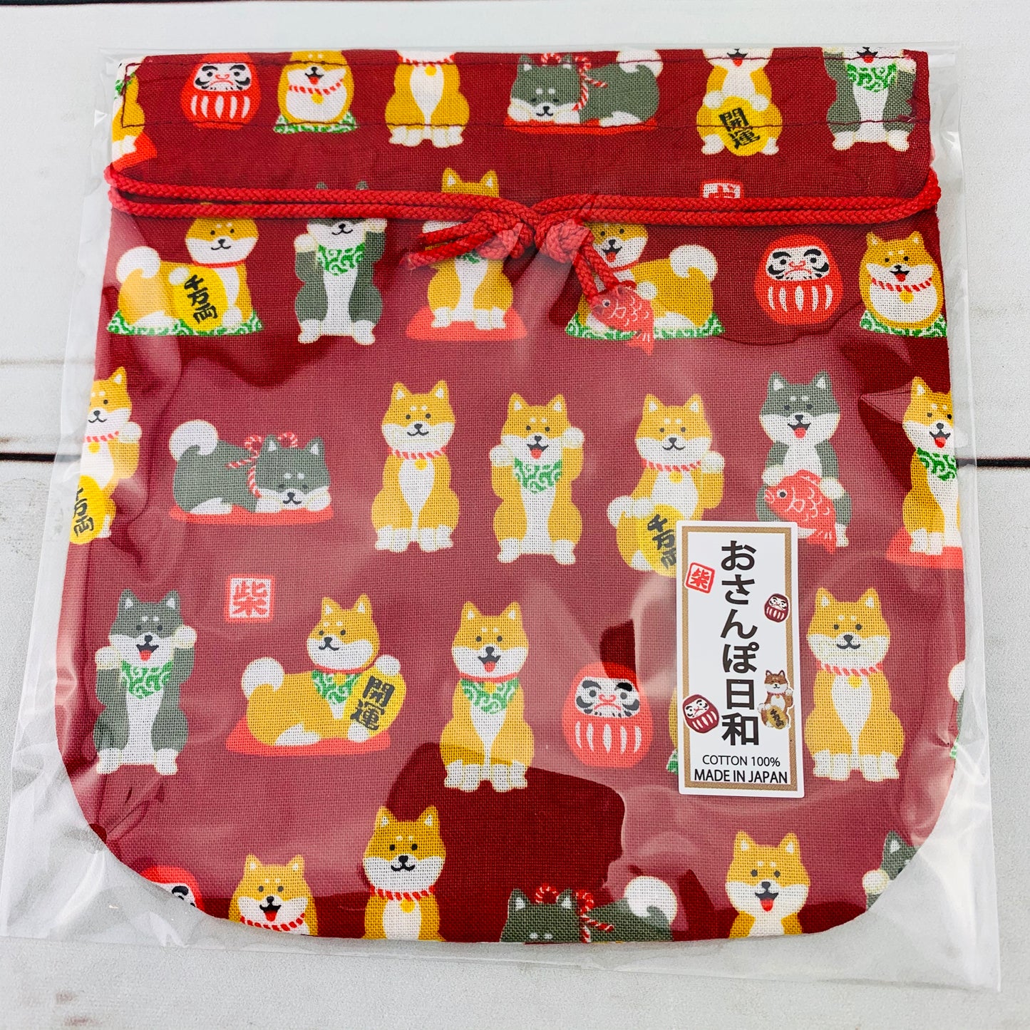 Shiba Inu おさんぽ日和 Drawstring Bag 303-700 Small Red (MADE IN JAPAN)