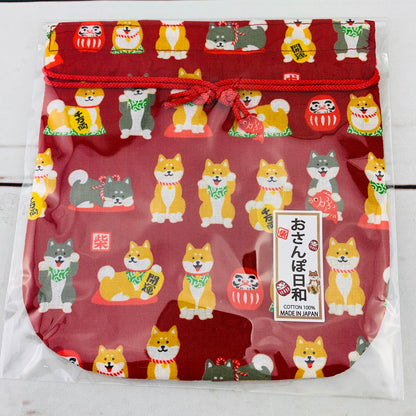 Shiba Inu おさんぽ日和 Drawstring Bag 303-700 Small Red (MADE IN JAPAN)