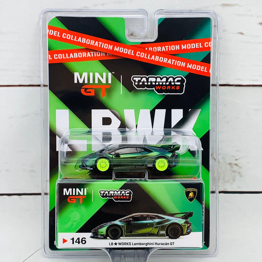 "CHASE CAR" Tarmac Works x Mini GT Collaboration Model 1/64 LB★WORKS Lamborghini Huracán GT Magic Green LHD Blister clamshell Packed MGT00146-C