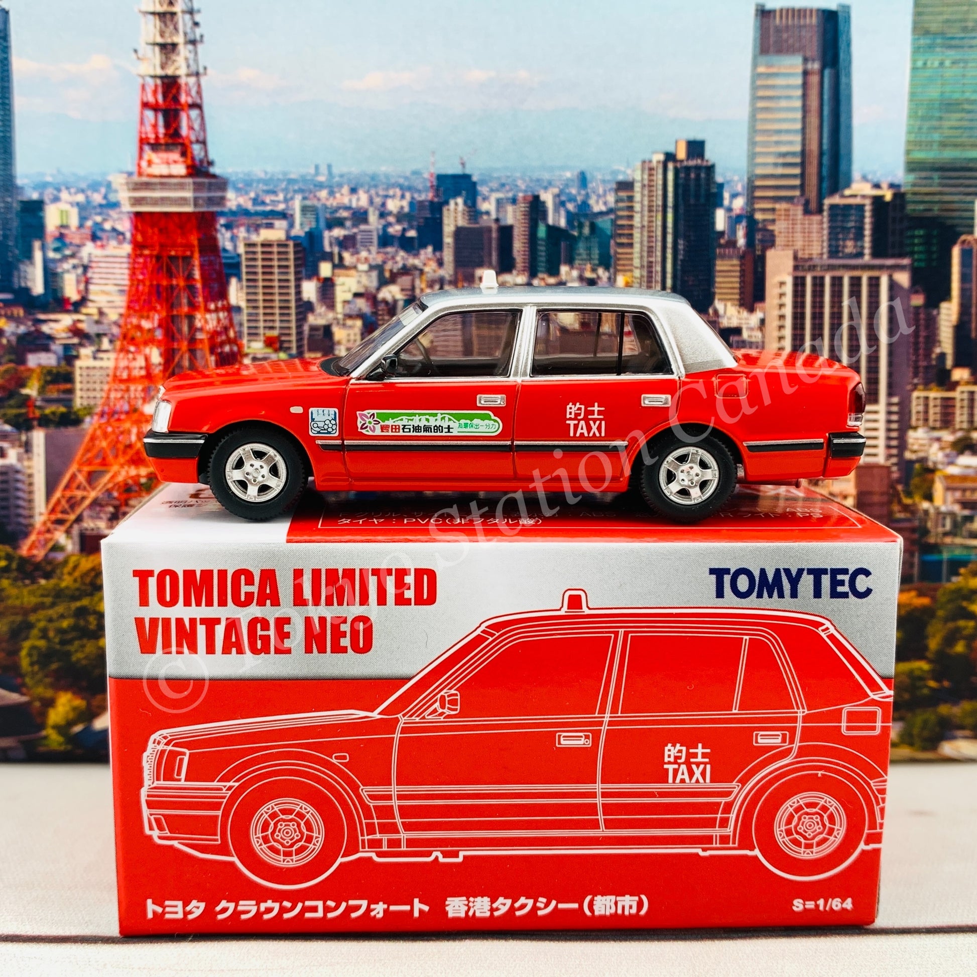 Tomytec Tomica Limited Vintage Neo 1/64 TOYOTA CROWN COMFORT HK TAXI CITY RED Hong Kong Exclusive