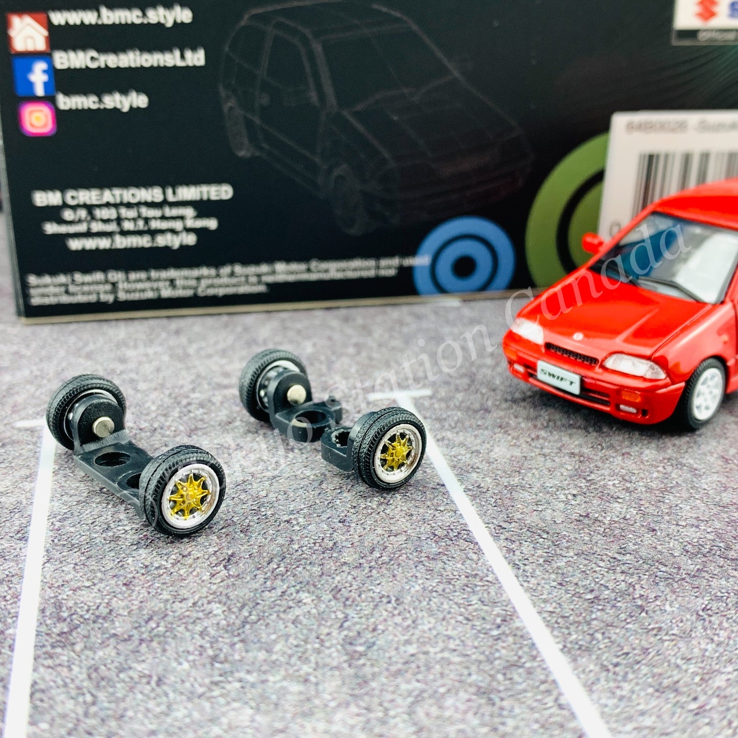 BM CREATIONS JUNIOR 1/64 Suzuki Swift 1989 RED LHD with Extra Wheels, Lowering Parts 64B0026