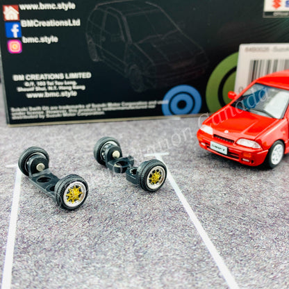 BM CREATIONS JUNIOR 1/64 Suzuki Swift 1989 RED LHD with Extra Wheels, Lowering Parts 64B0026