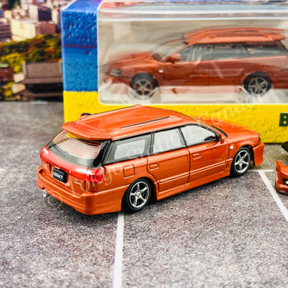 BM Creations JUNIOR 1/64Subaru 2002 Legacy E-tune II ORANGE RHD with Extra Wheels, Lowering Parts 64B0152