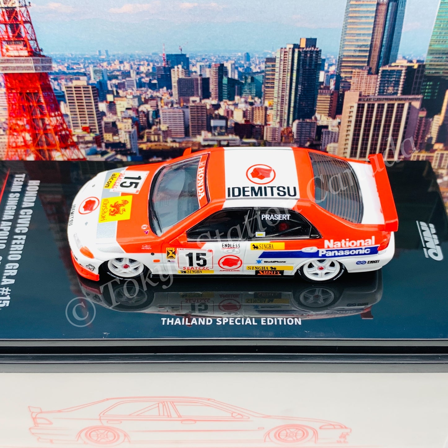 INNO64 1/64 Honda Civic Ferio GR.A #15 "IDEMITSU" Team Singha Apollo - SEATCZC 1996 "Thailand Special Edition" IN64-EG9-SEAT