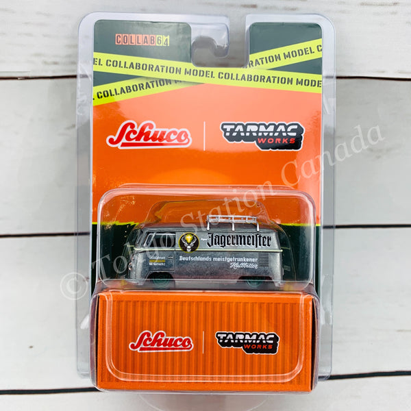 **CHASE CAR** Tarmac Works x Schuco COLLAB64 1/64 Volkswagen T1 Panel Van Jagermeister Low Ride Height with Roof Rack T64S-005-JAG
