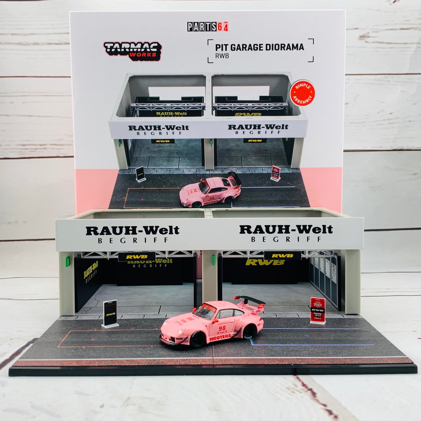 Tarmac Works 1/64 Pit Garage Diorama - RWB - PART64 T64D-001-RWB Includes exclusive model T64-017-HO RWB 993 HootersTarmac Works 1/64 Pit Garage Diorama - RWB - PART64 T64D-001-RWB Includes exclusive model T64-017-HO RWB 993 Hooters