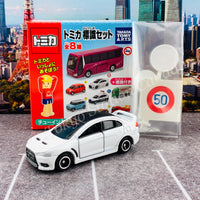 TAKARA TOMY A.R.T.S TOMICA Sign Set #4 - Mitsubishi Lancer Evolution X with a road sign stand