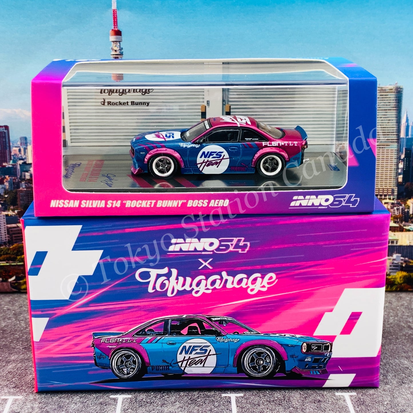 INNO64 1/64 NISSAN SIVIA S14 ROCKET BUNNY BOSS AERO "TOFUGARAGE" With Special Packaging IN64-S14B-NFS