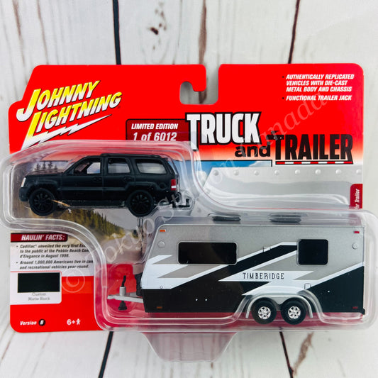 JOHNNY LIGHTNING 1/64 2005 Cadillac Escalade with Camper Trailer Custom Matte Black 849398039847