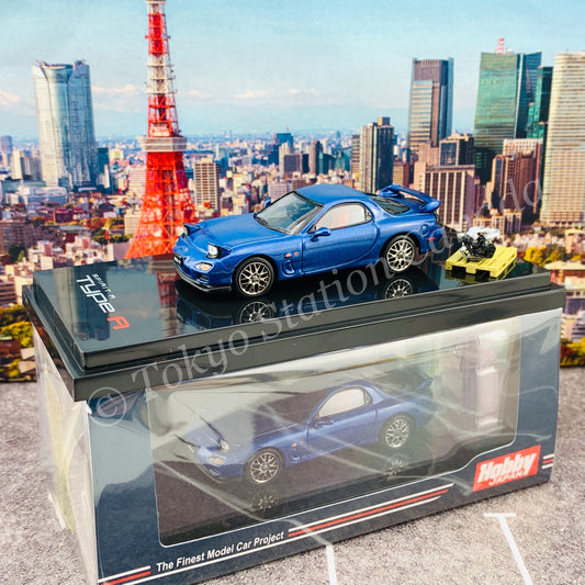 HOBBY JAPAN 1/64 Mazda RX-7 (FD3S) SPIRIT R TYPE A With Engine Display Model Blue Mica HJ642007DBL