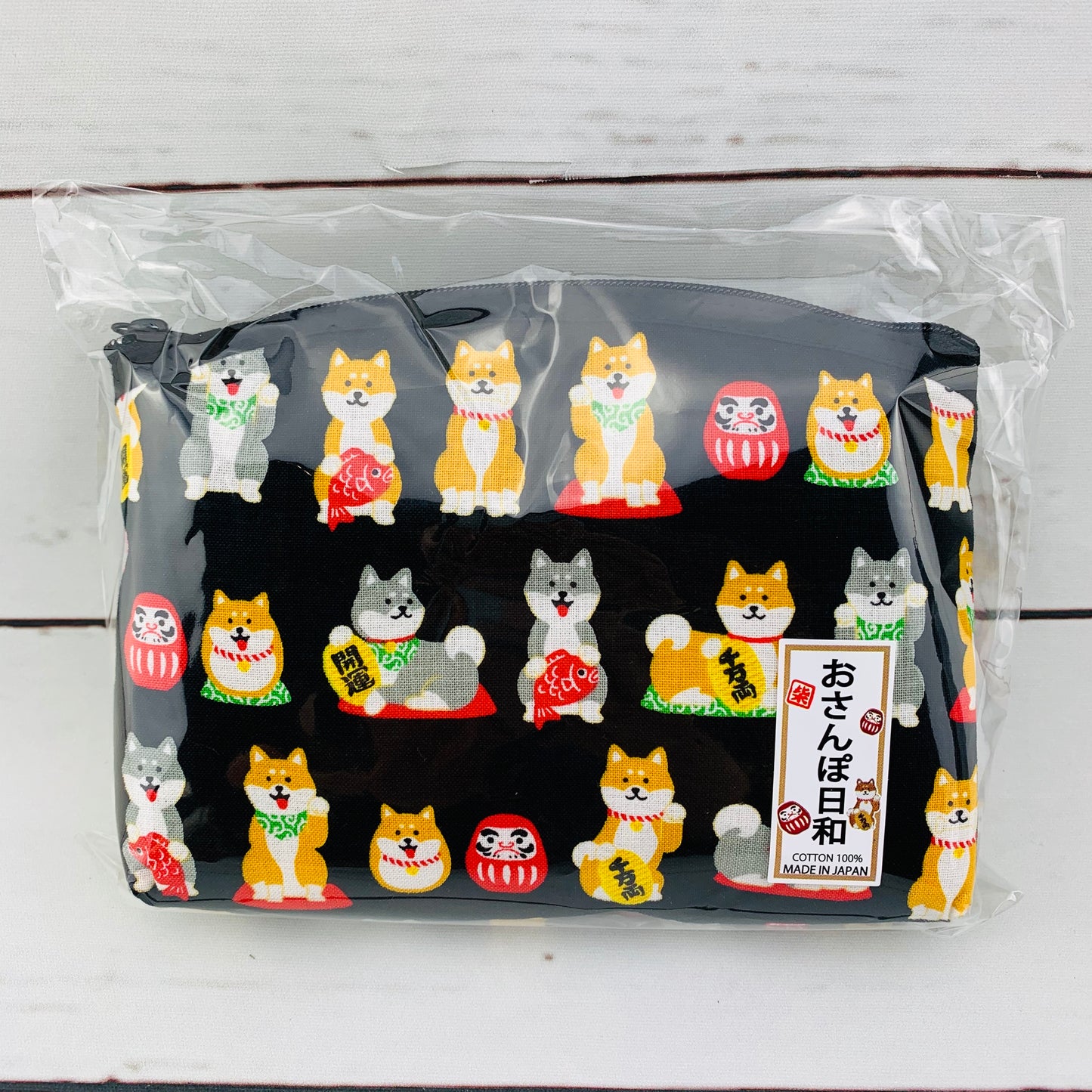 Shiba Inu おさんぽ日和 Zipper Pouch  303-703 Black (MADE IN JAPAN)