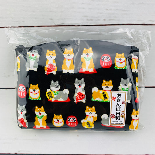 Shiba Inu おさんぽ日和 Zipper Pouch  303-703 Black (MADE IN JAPAN)