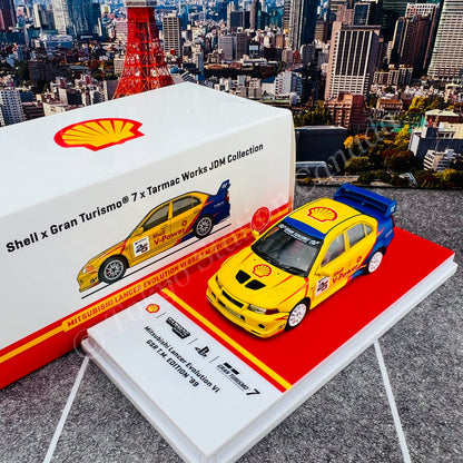 TARMAC WORKS x Gran Turismo 7 x SHELL 1/64 Mitsubishi Lancer Evolution VI GSR T.M. Edition 1999 T64-021-SS22