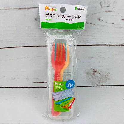 inomata Picnica plastic fork 4pk with storage case