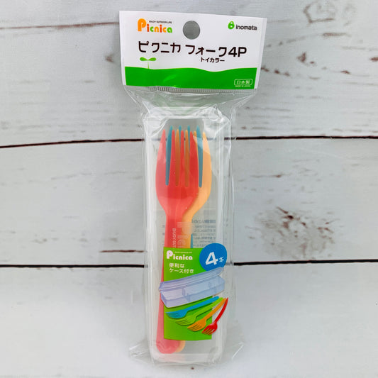 inomata Picnica plastic fork 4pk with storage case