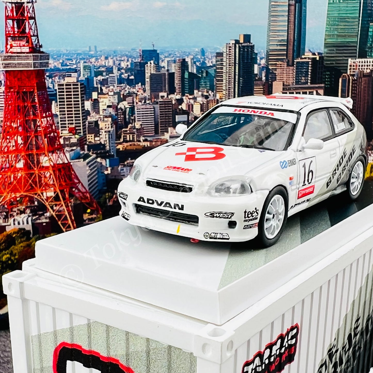 TARMAC WORKS 1/64 HOBBY64 Honda Civic Type R EK9 BRIDE with Container T64-TL010-BR