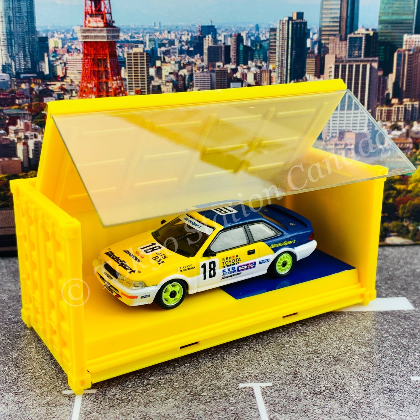 TARMAC WORKS HOBBY64 1/64 Toyota Corolla Levin AE92 JTCC 1993 浅野武夫/萩原誠 With Container *Limited to 1248pcs* T64-036-93JTC18