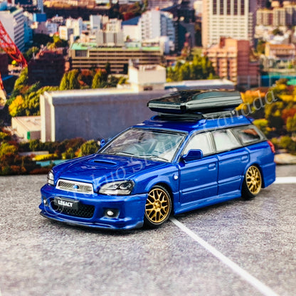 BM Creations JUNIOR 1/64 Subaru 2002 Legacy E-tune II BLUE RHD with Extra Wheels, Lowering Parts 64B0150