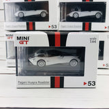 MINI GT Pagani Huayra Roadster RHD White/Black Stripe Hong Kong Exclusive MGT00053-R