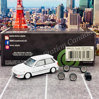 BM CREATIONS JUNIOR 1/64 Toyota 1988 Starlet Turbo S EP71 White LHD with Extra Wheel and Lowering Parts Set 64B0125