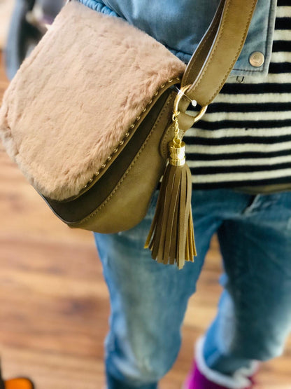 Faux Fur Shoulder Bag Beige