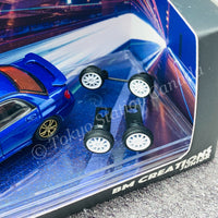 BM CREATIONS JUNIOR 1/64 Subaru Impreza WRX STi 2001 BLUE RHD with Extra Wheel Set and Lowering Parts 64B0078