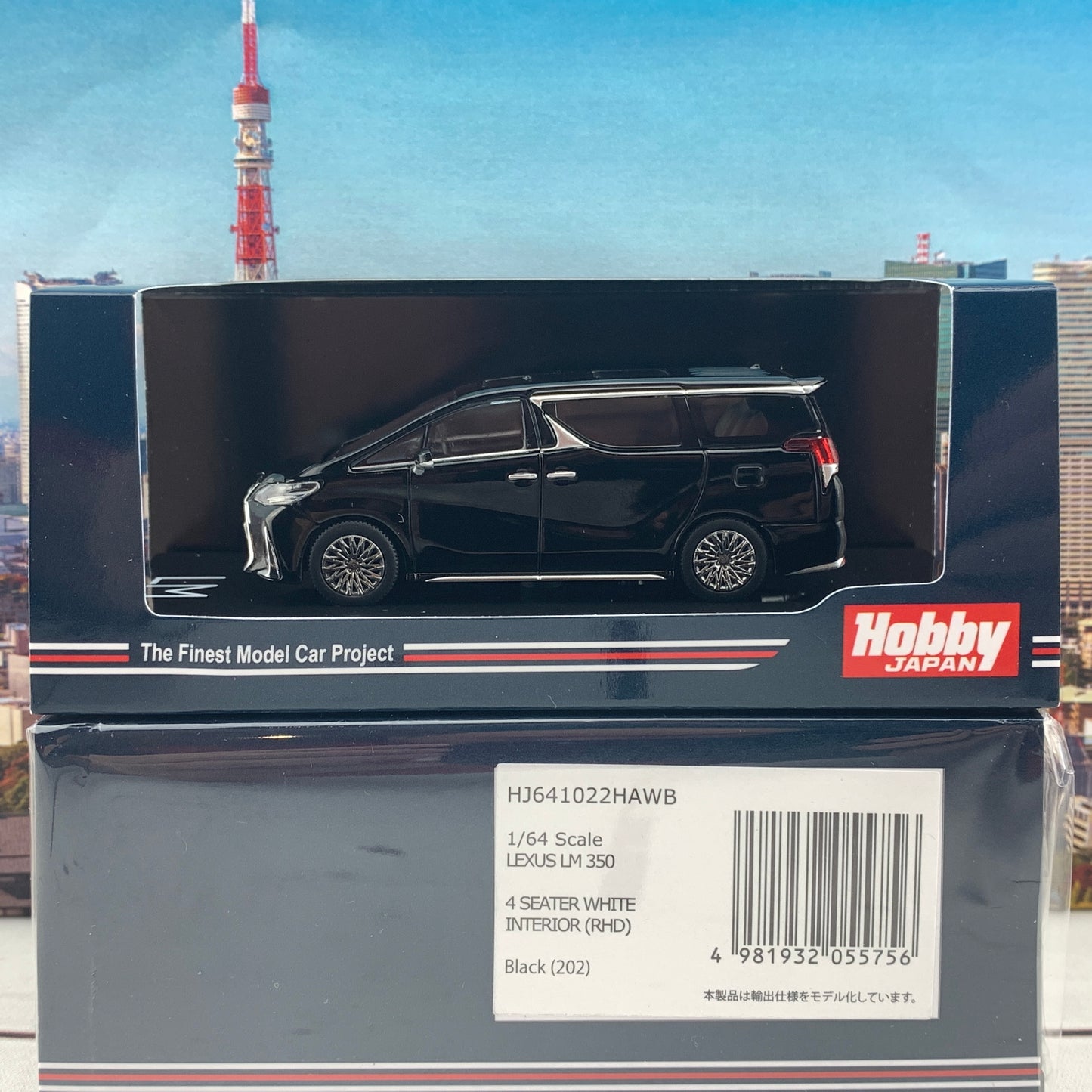 HOBBY JAPAN 1/64 LEXUS LM 350 4 SEATER BLACK with WHITE INTERIOR (RHD) HJ641022HAWB