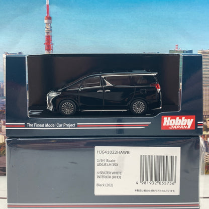 HOBBY JAPAN 1/64 LEXUS LM 350 4 SEATER BLACK with WHITE INTERIOR (RHD) HJ641022HAWB