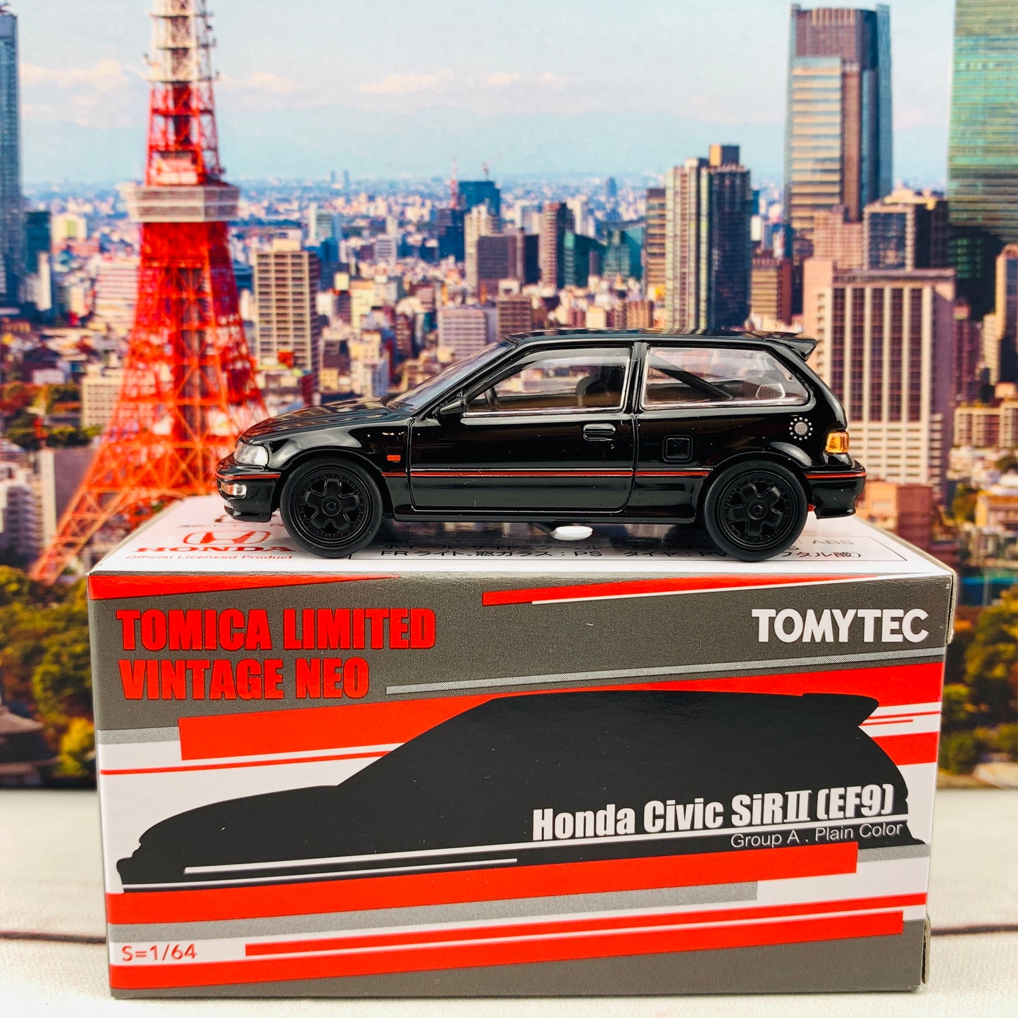 Tomytec Tomica Limited Vintage Neo 1/64 Honda Civic SiR II (EF9) Group A Plain Color Hong Kong Exclusive Black