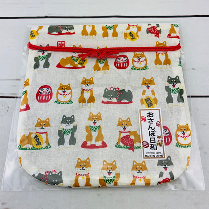 Shiba Inu おさんぽ日和 Drawstring Bag 303-700 Small White (MADE IN JAPAN)