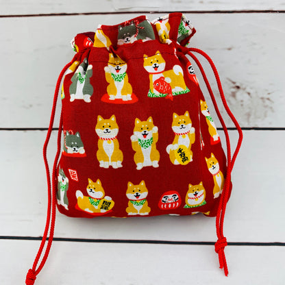 Shiba Inu おさんぽ日和 Drawstring Bag 303-700 Small Red (MADE IN JAPAN)