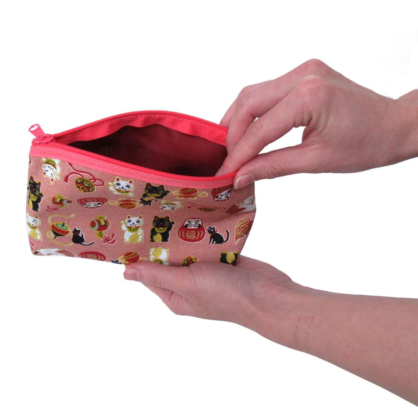 Smile Lucky Cat 笑福貓 Zipper Pouch 303-583 Beige (MADE IN JAPAN)
