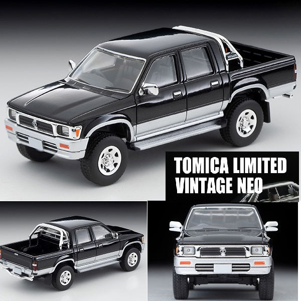 TOMYTEC Tomica Limited Vintage Neo 1/64 TOYOTA HILUX 4WD PICKUP DOUBLE CAB SSR-X OPTIONS (BLACK/SILVER) 1995 LV-N255c