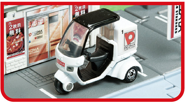 TOMICA WORLD Tomica Town Pizarra (with Tomica Pizza-La Delivery Bike)